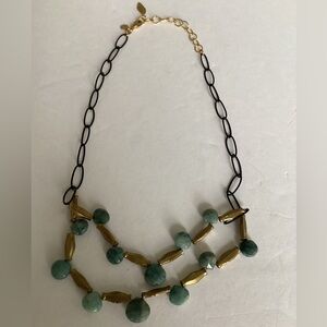 David Aubrey Necklace Green Stone & Gold Tone Statement
